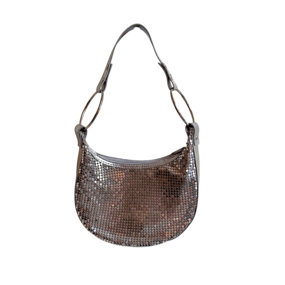 Silver Crescent Shaped Small Top Handle Purse